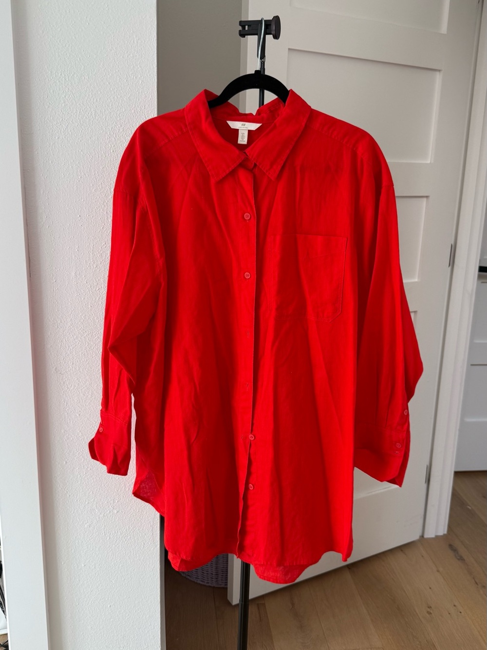 H&M Red Linen-Blend Button Shirt